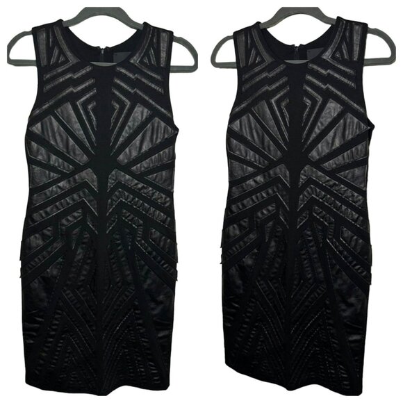 NWT Greylin Black Faux Leather Dress | Geometric Pattern, Sleeveless, SZ Small - Picture 1 of 8